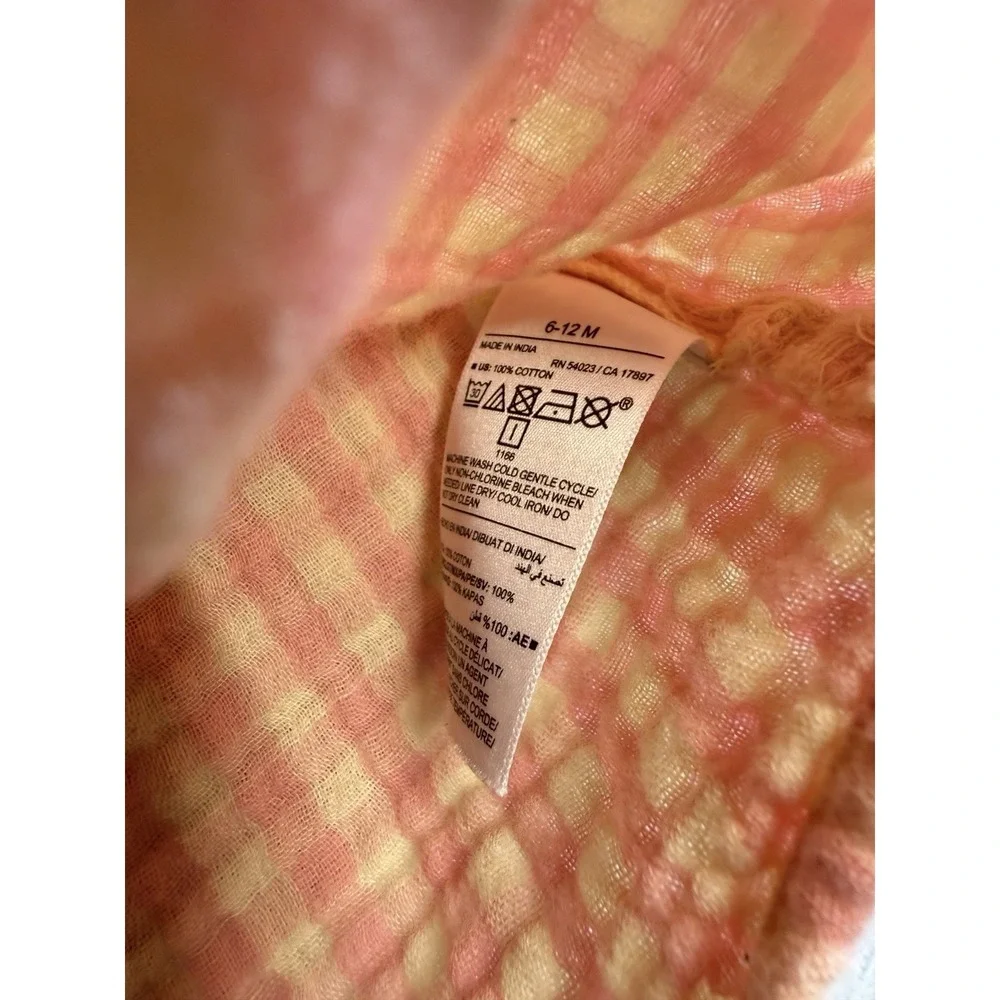 Old Navy Baby Unisex Check Gauze 100% Cotton‎ Button Shirt Sz 6-12 Months Preppy